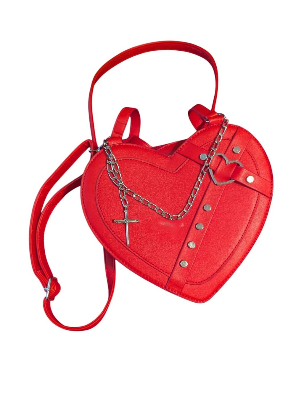 Goth Style,Red Heart Crossbody Bag with Chain Accent And Cross
